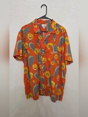 Sonoma Orange Cactus & Yellow Floral Short Sleeve Button Down Shirt XXL Hawaiian